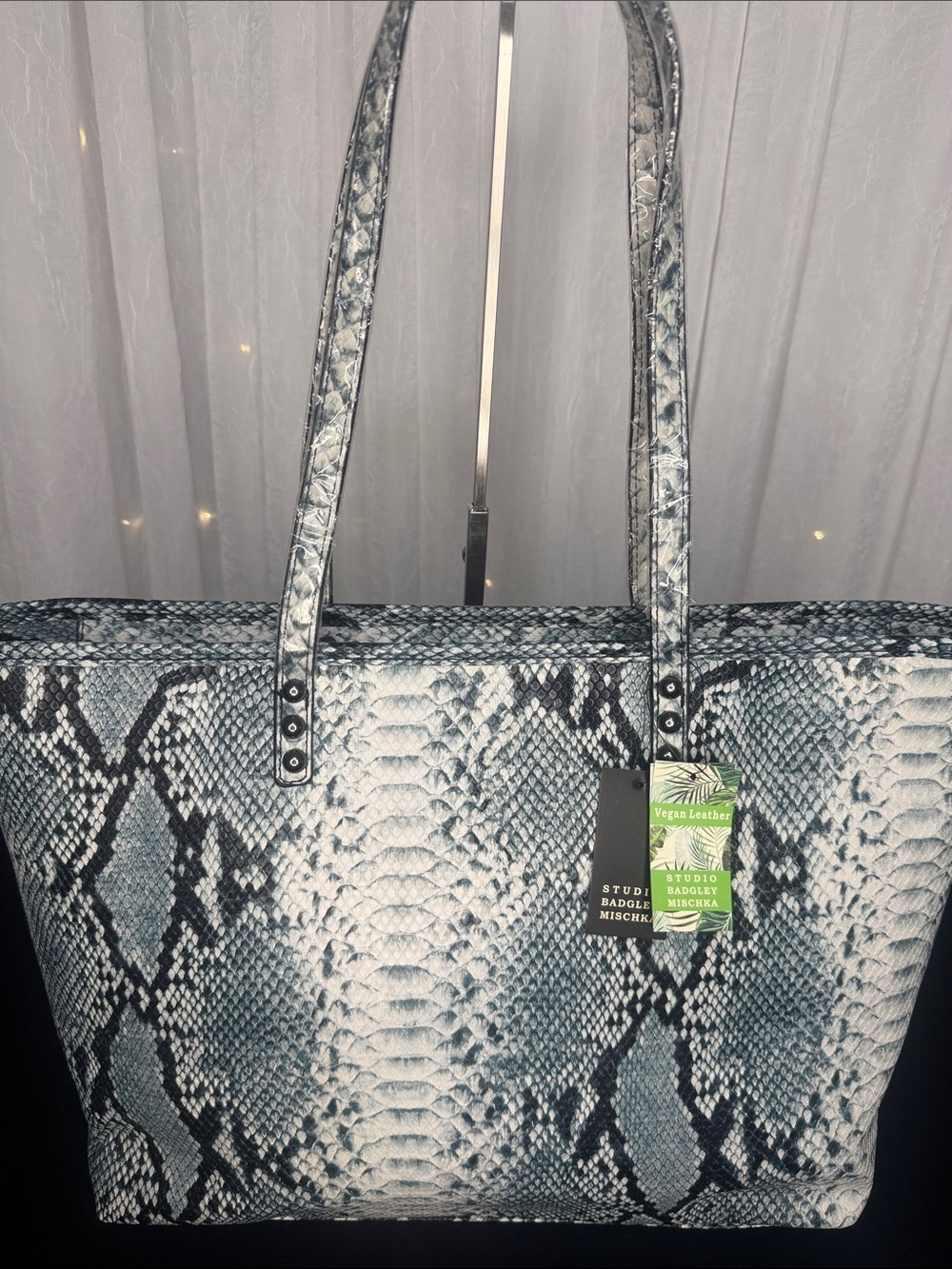 Python-Texture Tote with Multicolor Stripe Accents - Picture 3 of 10
